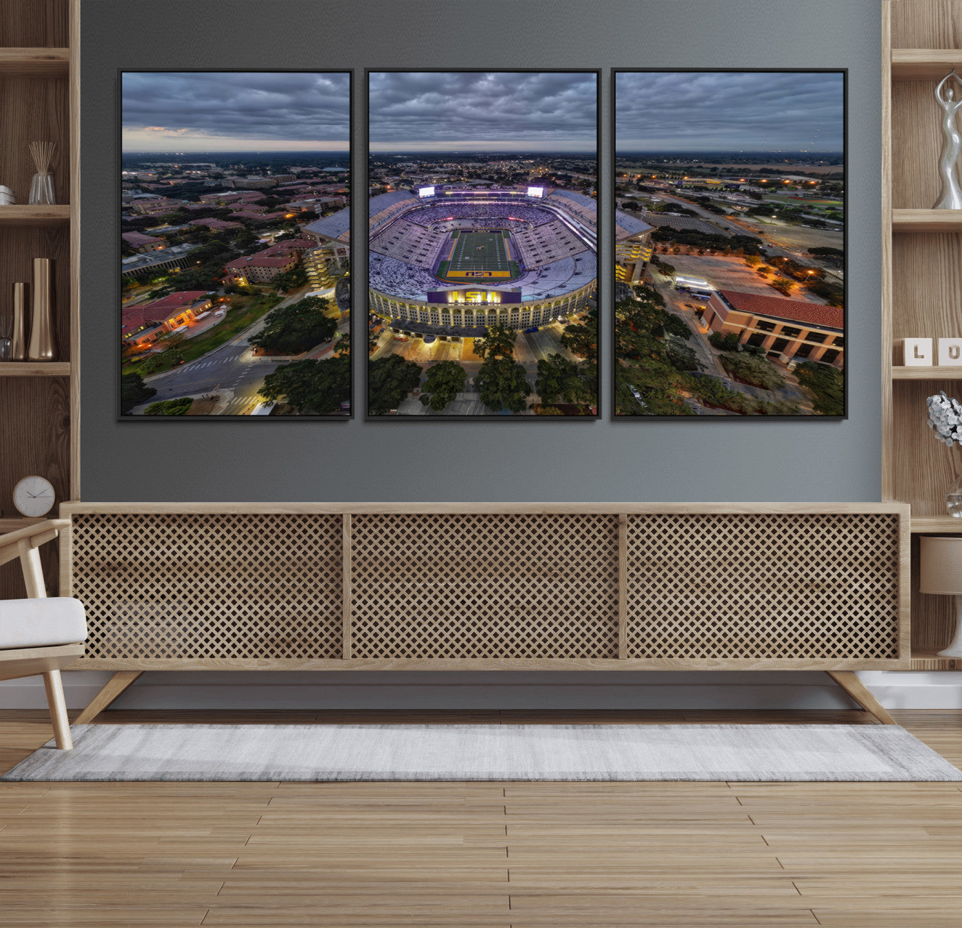 77405-MGV-FC-60X30-3P_Black-The Louisiana State University Tigers Football Team Print - Baton Rouge Tiger Stadium Wall Art