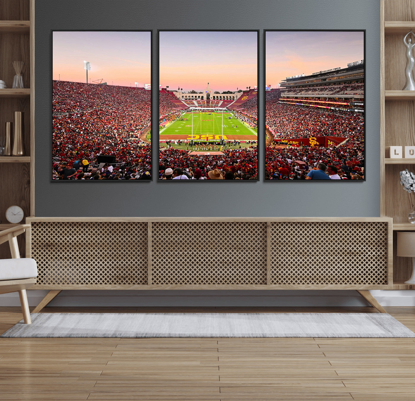 39904-MGV-FC-60X30-3P_Black-The University of Southern California USC Trojans Football Team Print - Los Angeles Memorial
