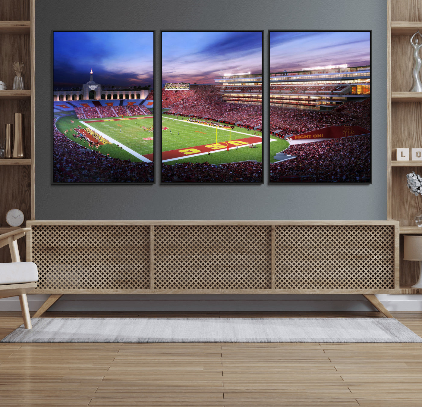 71879-MGV-FC-60X30-3P_Black-The University of Southern California USC Trojans Football Team Print - Los Angeles Memorial