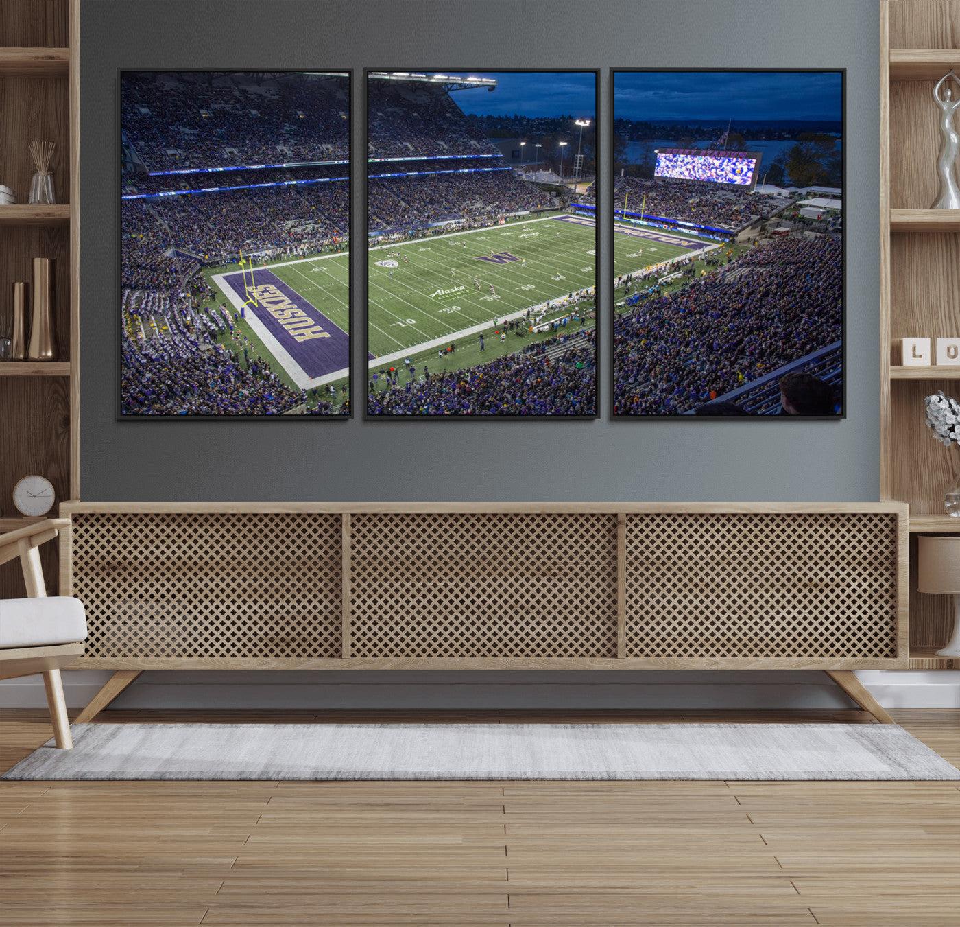 84780-MGV-FC-60X30-3P_Black-The University of Washington Huskies Football Team Print - Seattle Husky Stadium Wall Art Canvas