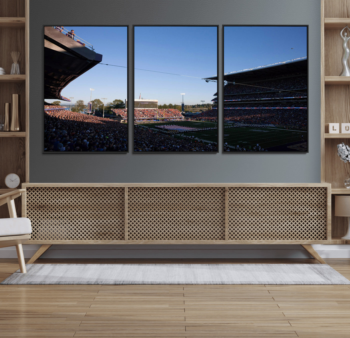 55028-MGV-FC-60X30-3P_Black-The University of Washington Huskies Football Team Print - Seattle Husky Stadium Wall Art Canvas