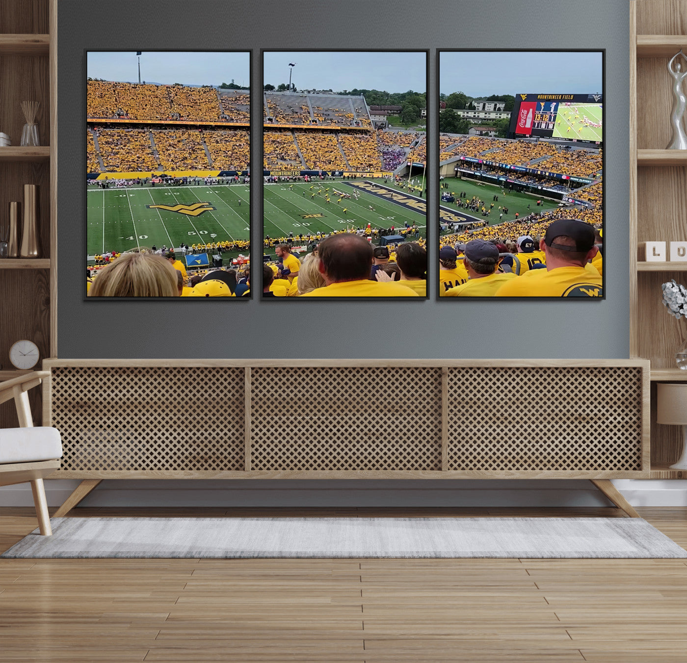 18056-MGV-FC-60X30-3P_Black-Puskar Stadium Canvas Print Wall Art - Morgantown Print - West Virginia University Mountaineers