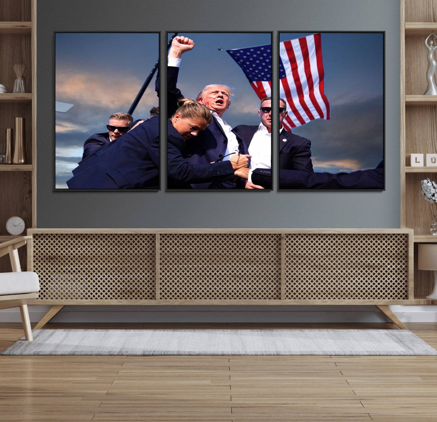 MGV-FC-60X30-3P - Donald Trump Assassination Attempt Wall Art Print, Trump Historic Footage - Iconic Reaction by Trump