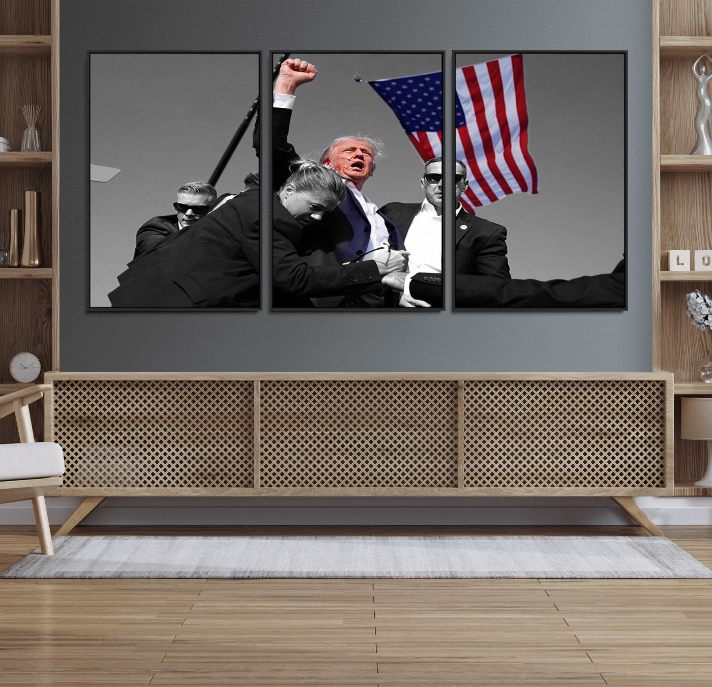 MGV-FC-60X30-3P - Donald Trump Assassination Attempt Wall Art Print, Trump Historic Footage - Iconic Reaction by Trump