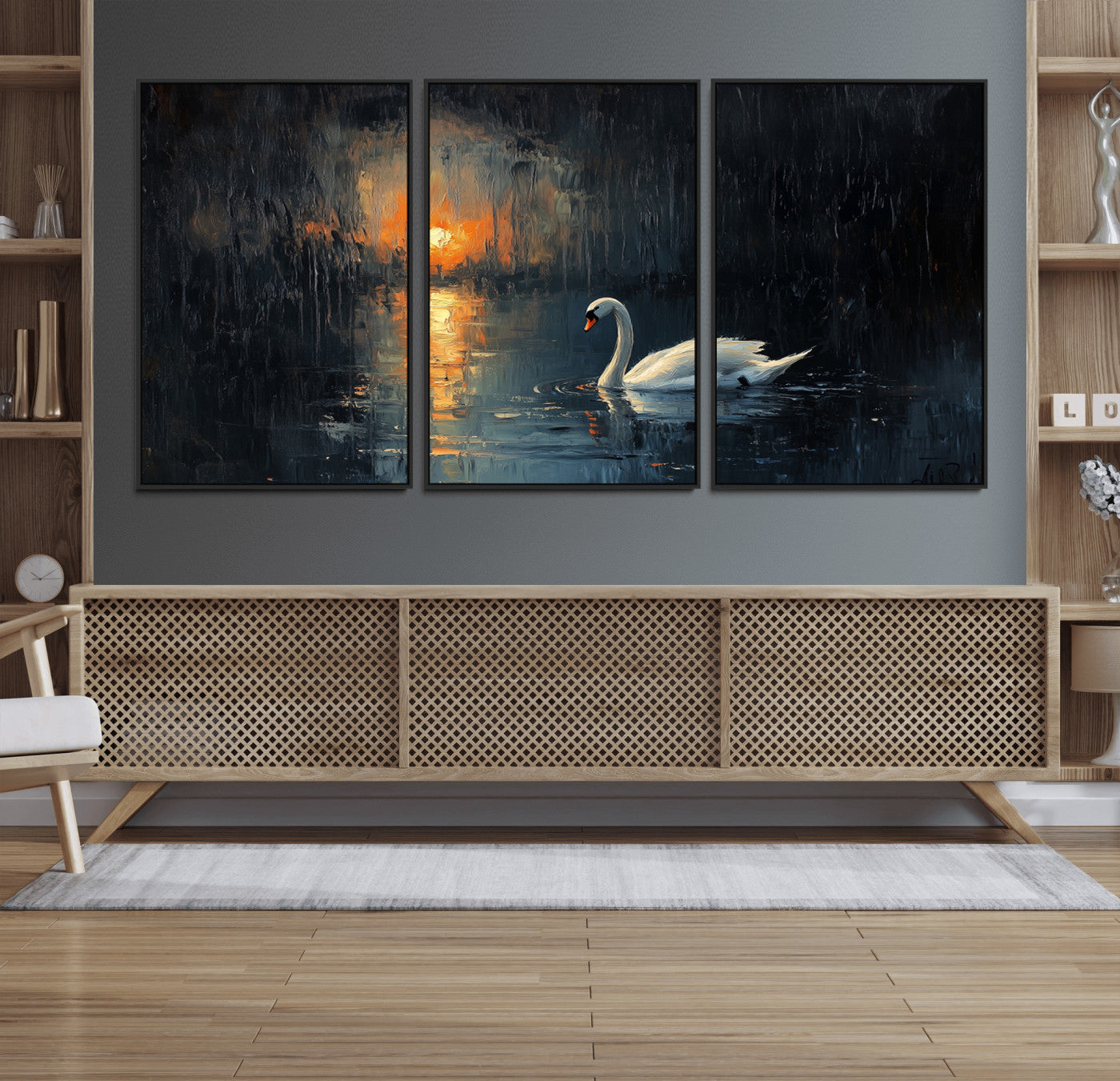 -Abstract Swan on Water Wall Art Canvas Print - Elegant Nature Scene for Modern Home Decor