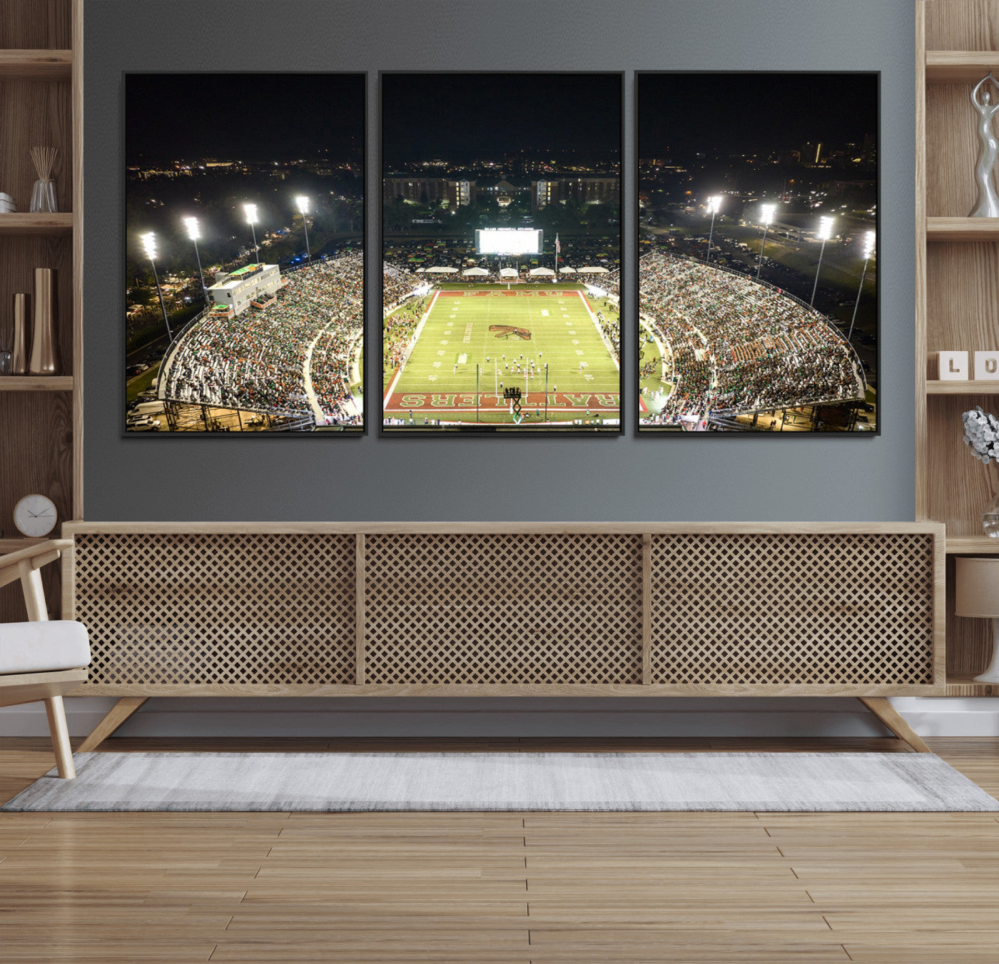 70951-MGV-FC-60X30-3P_Black-Florida A&M Rattlers Football Team Print - Tallahassee Bragg Memorial Stadium Wall Art Canvas Print