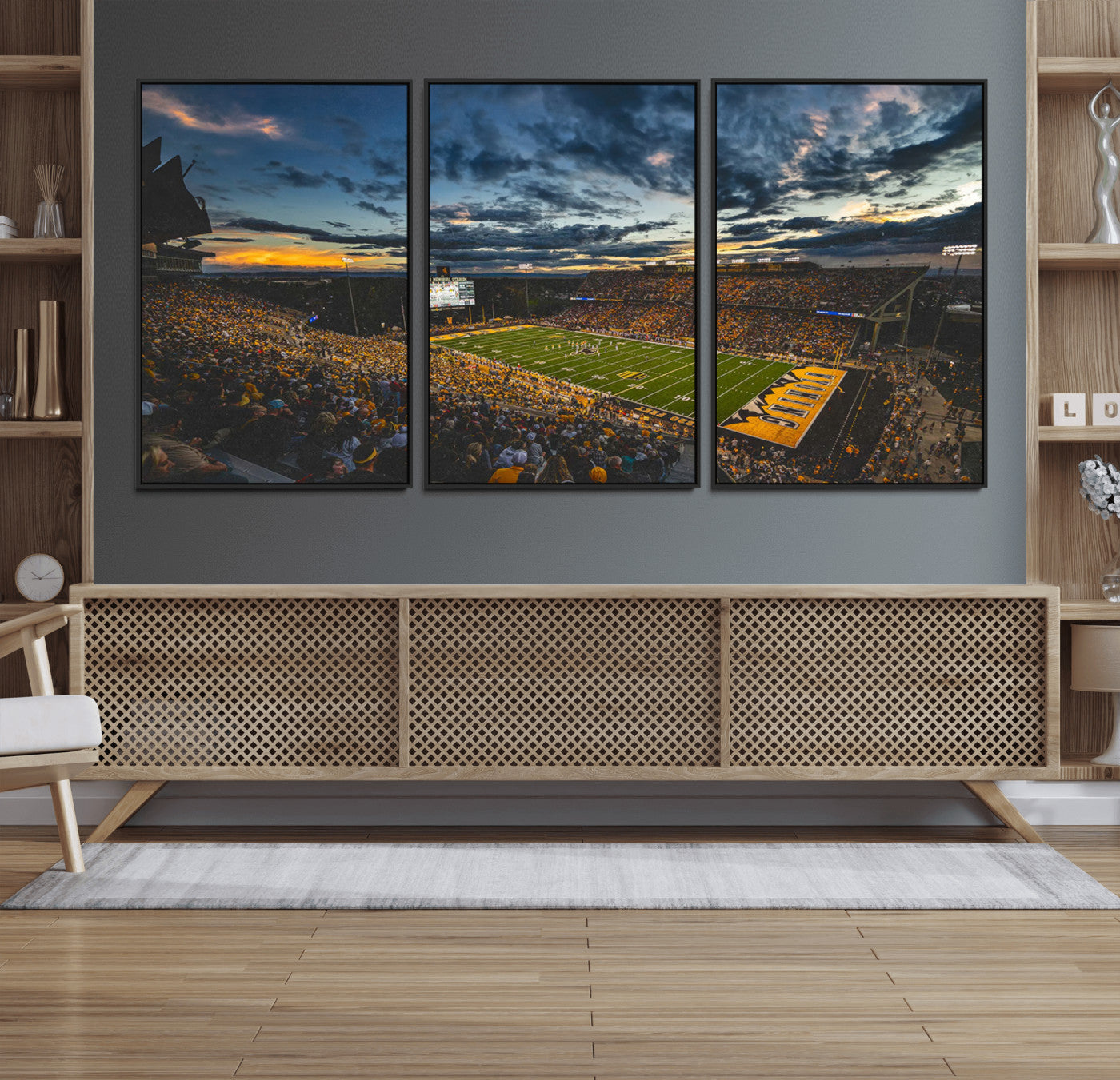 MGV-FC-60X30-3P - University of Wyoming Cowboys Football Team Print - Laramie War Memorial Stadium Wall Art Canvas