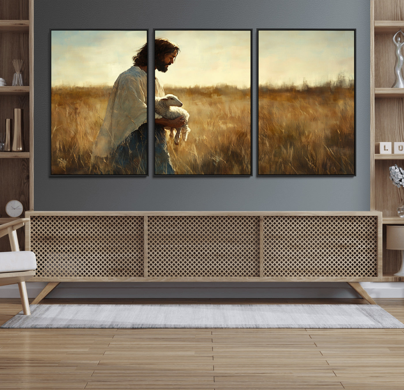 53873-MGV-CV-36X24-Jesus the Good Shepherd Wall Art Canvas Print - Inspirational Christian Religious Print for Prayer