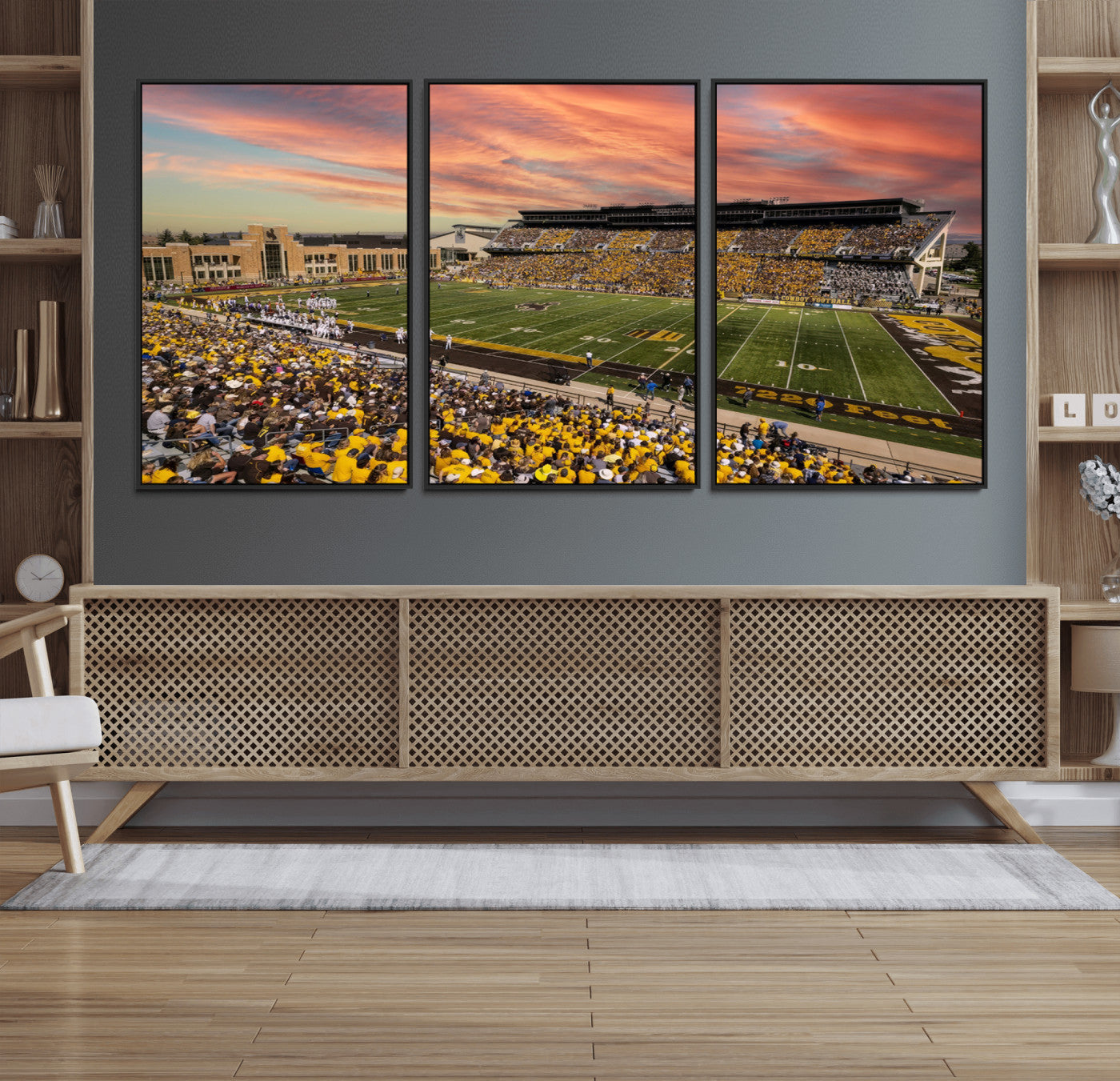 MGV-FC-60X30-3P - University of Wyoming Cowboys Football Team Print - Laramie Jonah Field War Memorial Stadium Wall