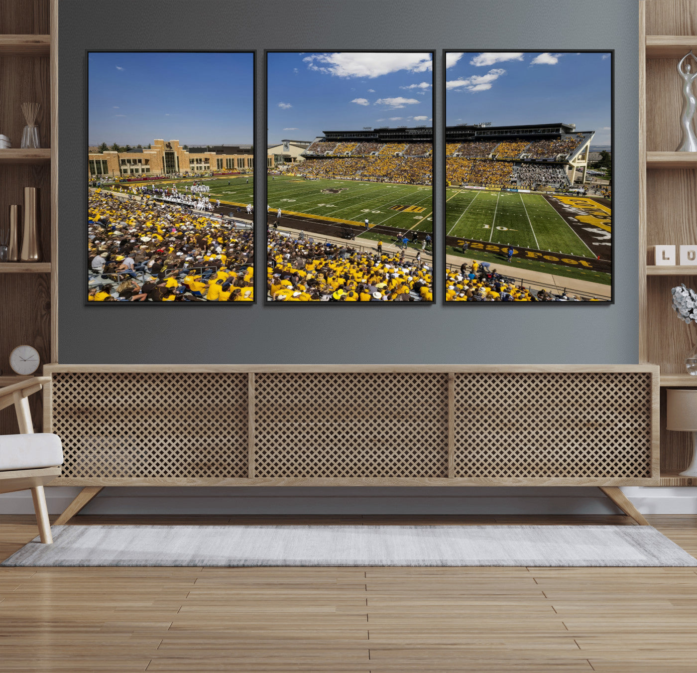 75112-MGV-FC-60X30-3P_Black-University of Wyoming Cowboys Football Team Print - Laramie Jonah Field War Memorial Stadium Wall