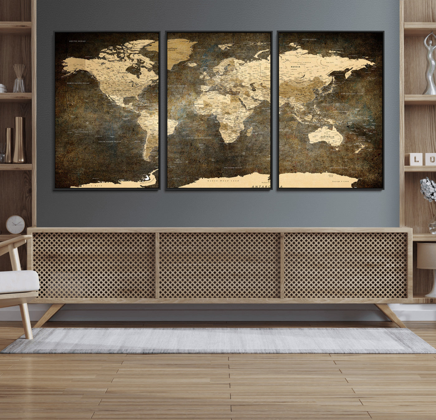 28268-MGV-FC-60X30-3P_Black-Push Pin World Map Canvas Print – Travel Tracker Wall Art for Couples, Perfect Anniversary Gift for Home or Office Decor