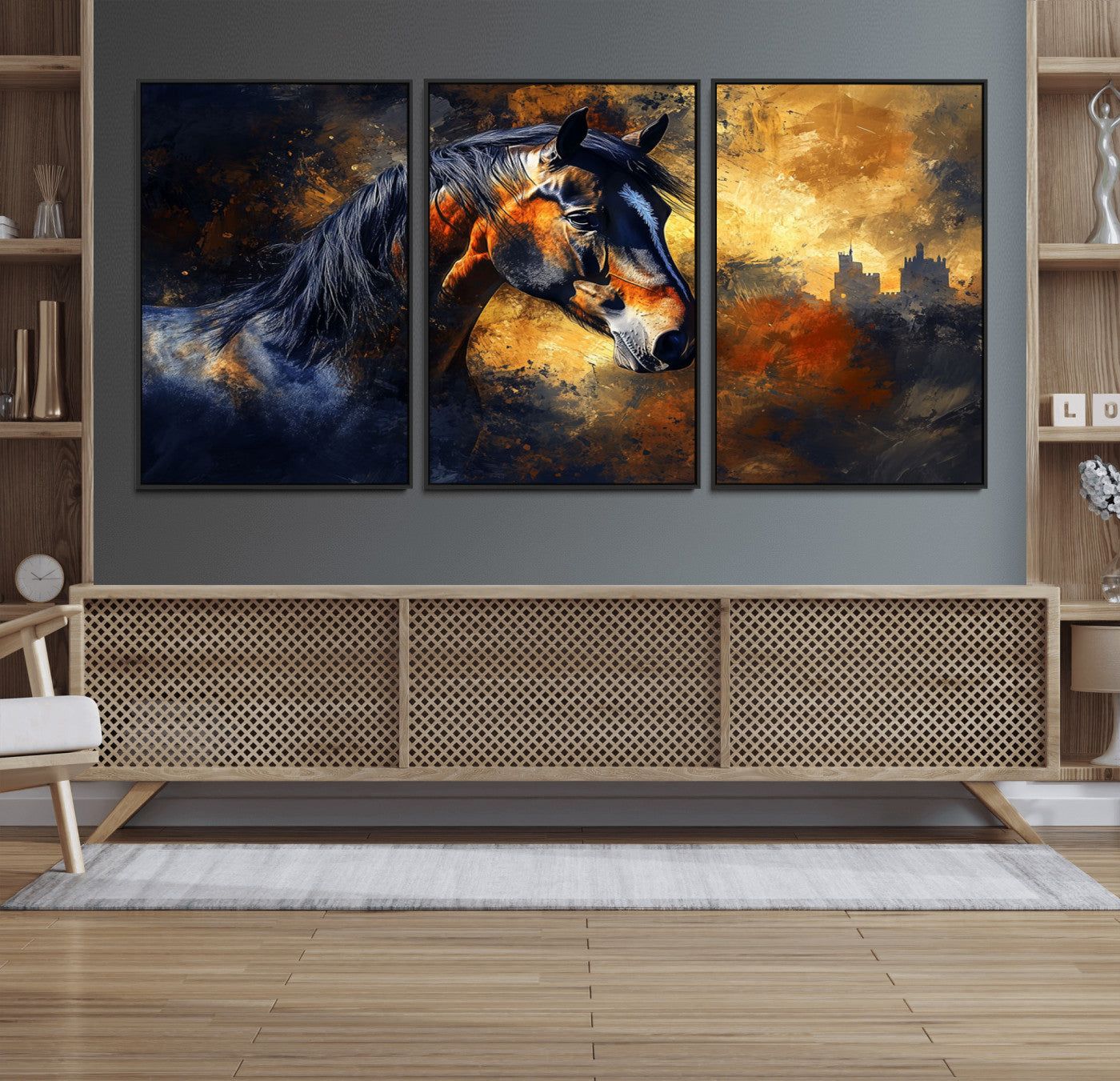 MGV-FC-60X30-3P - Abstract Horse Art Print - Abstract Canvas Wall Art | Perfect for Rustic Farmhouse, Modern, or