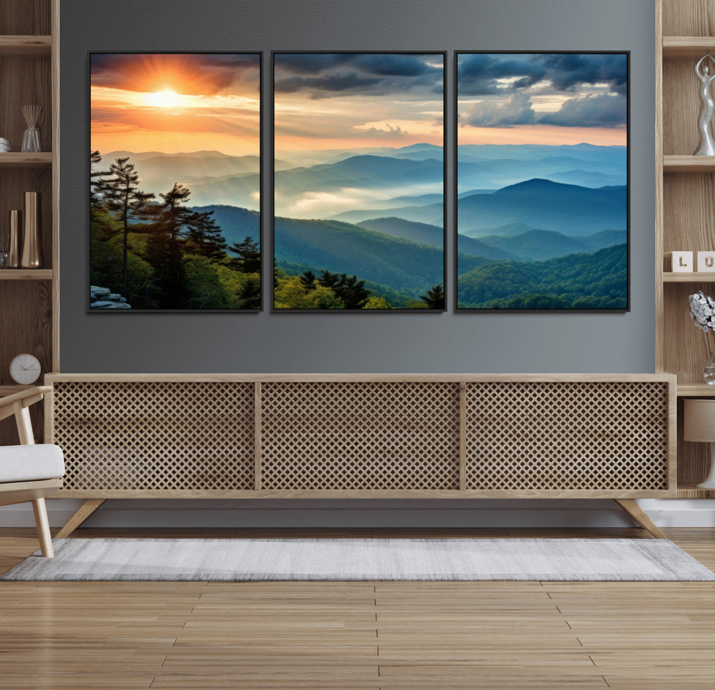 44761-MGV-FC-60X30-3P_Black-Sunrise Over Mountain Range Wall Art Canvas Print, Farmhouse Wall Decor, Cabin Wall Art