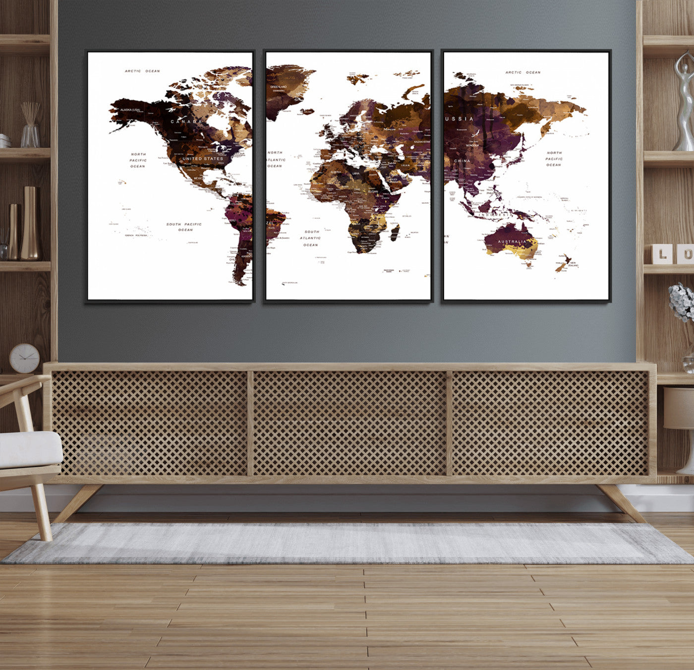 MGV-FC-60X30-3P - Push Pin World Map Canvas Print – Framed Wall Art for Couples to Track Their Travels – Anniversary