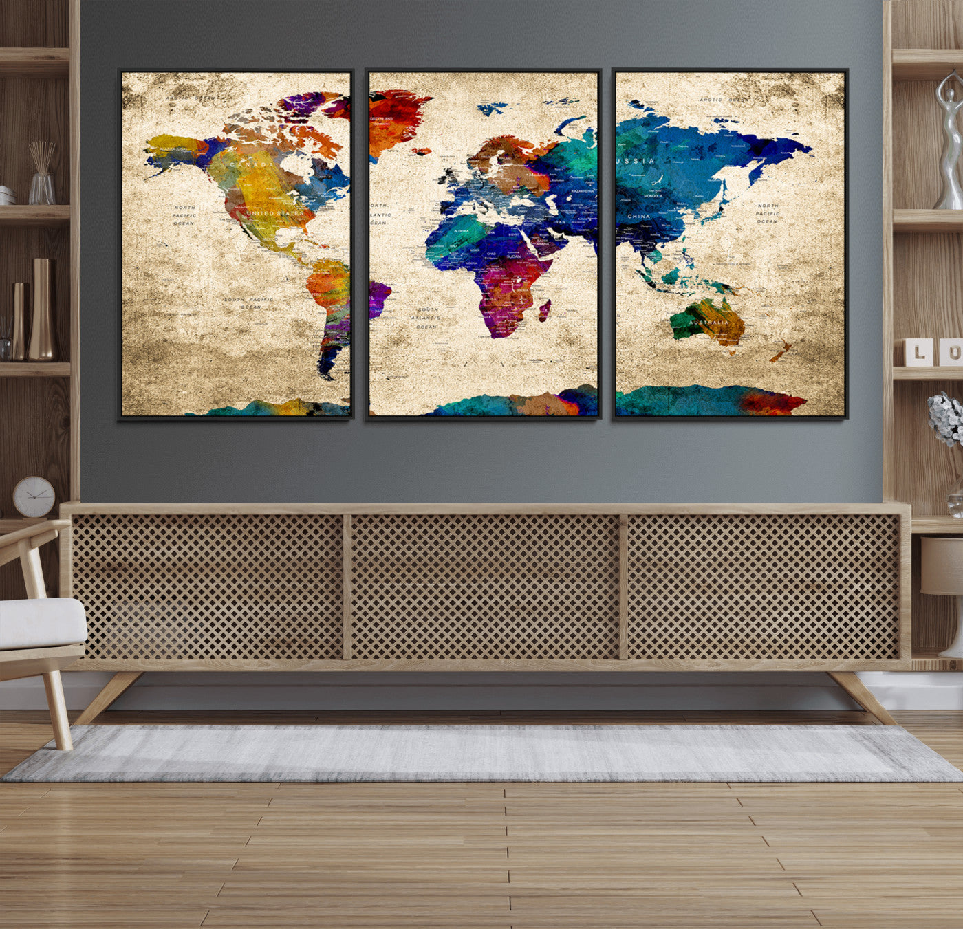 99274-MGV-FC-60X30-3P_Black-Push Pin World Map Canvas Print – Travel Tracker Wall Art for Couples, Perfect Anniversary Gift for Home or Office Decor