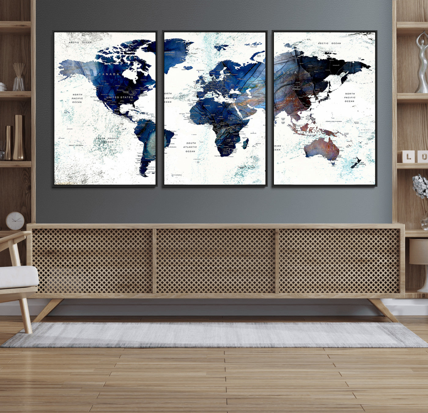 27071-MGV-CV-36X24-Push Pin World Map Canvas Print – Framed Wall Art for Couples to Track Their Travels – Anniversary Gift or Home Adventure Decor