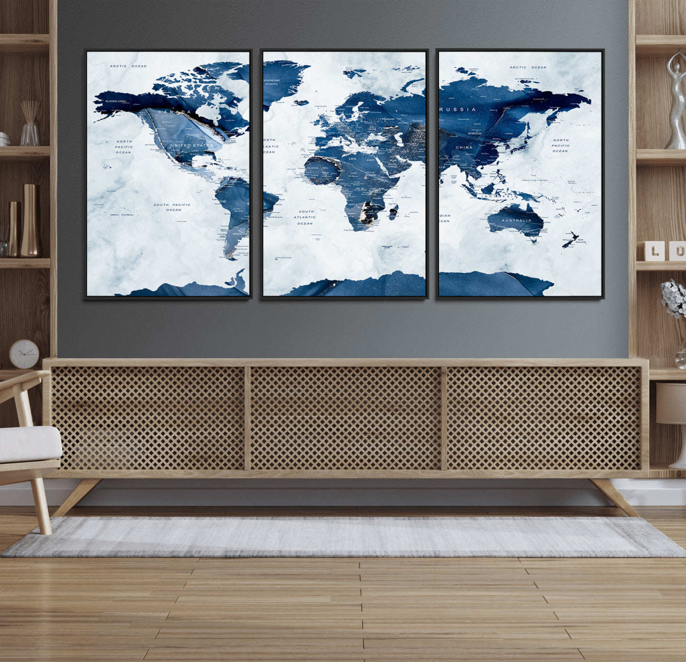 MGV-FC-60X30-3P - Push Pin World Map Canvas Print – Framed Wall Art for Couples to Track Their Travels – Anniversary