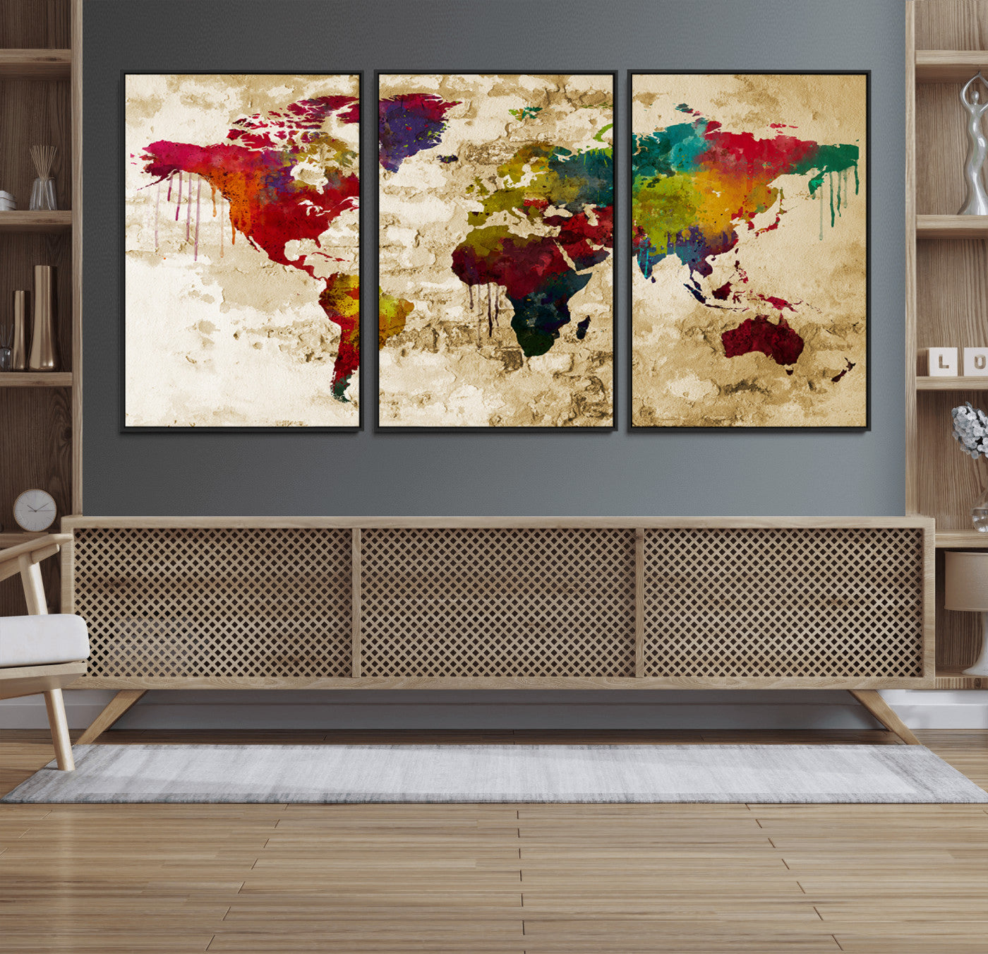 MGV-FC-60X30-3P - Push Pin World Map Canvas Print – Framed Wall Art for Couples to Track Their Travels – Anniversary