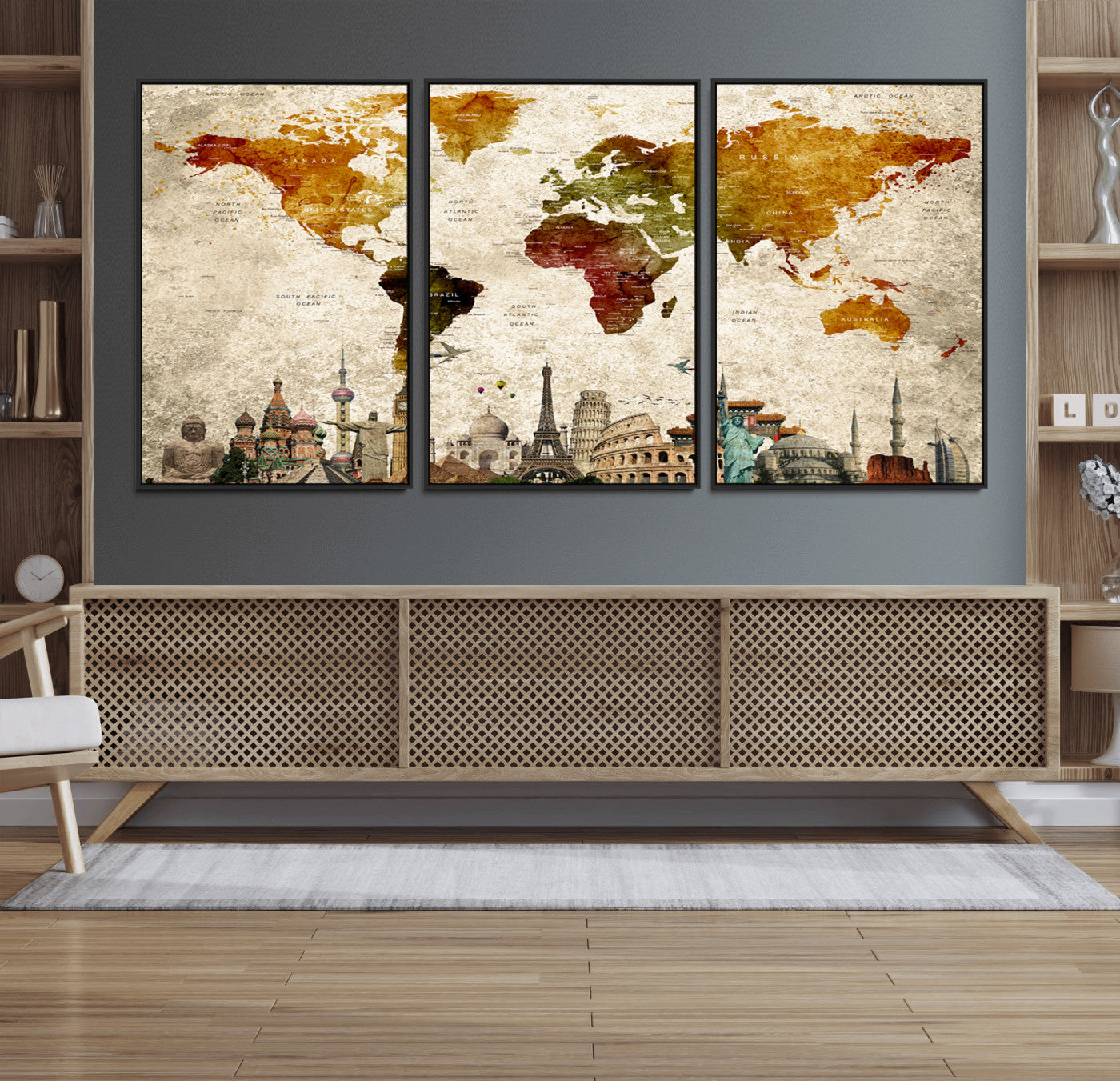 40637-MGV-FC-60X30-3P_Black-Push Pin World Map Canvas Print – Framed Travel Map Wall Art for Couples, Anniversary Gift, Modern Home or Office Decor