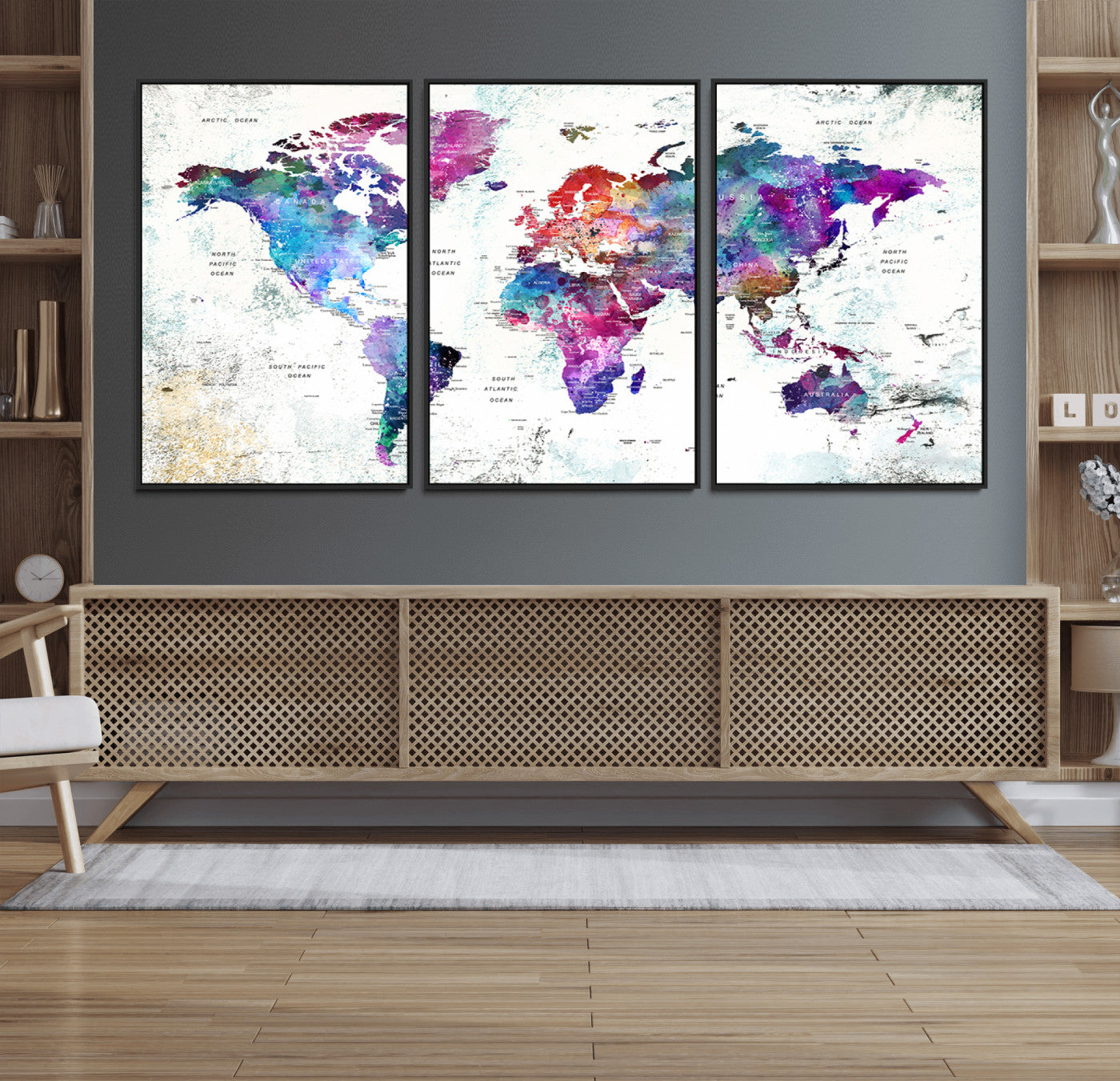 58447-MGV-FC-60X30-3P_Black-Push Pin World Map Canvas Print – Travel Tracker Wall Art for Couples, Perfect Anniversary Gift for Home or Office Decor