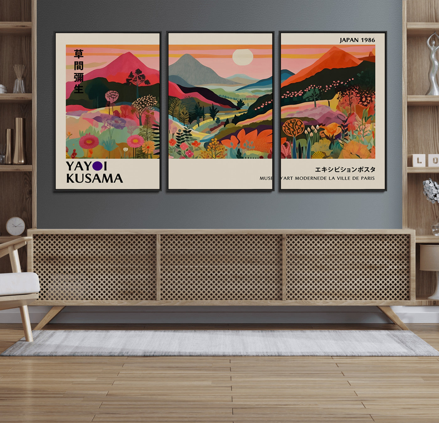 MGV-FC-60X30-3P - Yayoi Ba Bam 1986 Wall Art Print - Comes Away to Kiss Sabi Sabi Japanese Wall Art Print - Vibrant