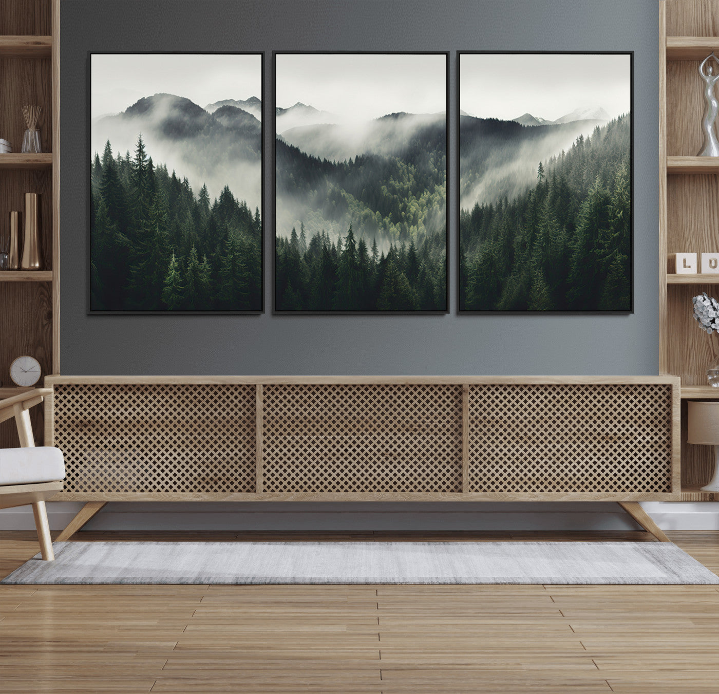 MGV-FC-60X30-3P - Misty Forest Canvas Print Wall Art Premium Canvas Print a Foggy and Serene Atmosphere