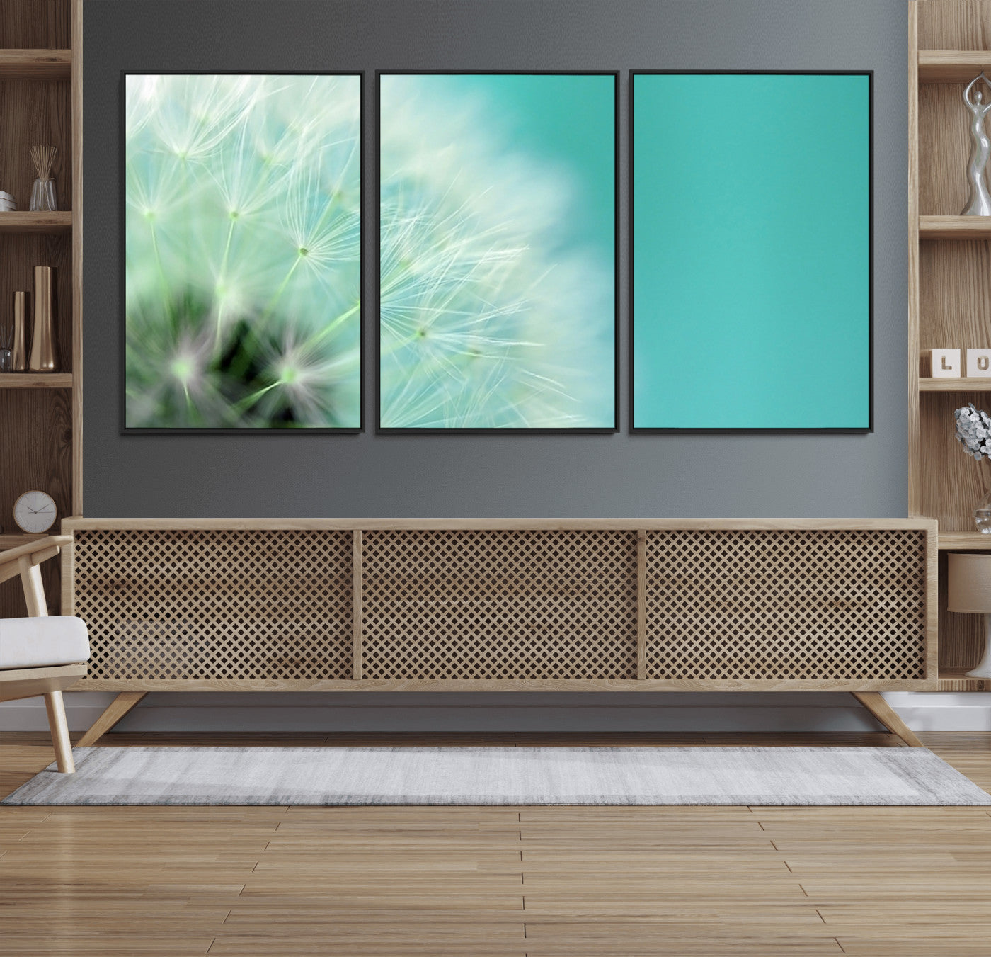 26056-MGV-FC-60X30-3P_Black-DANDELION Flower Wall Art Canvas Print, Canvas Dandelion Floral Wall Art