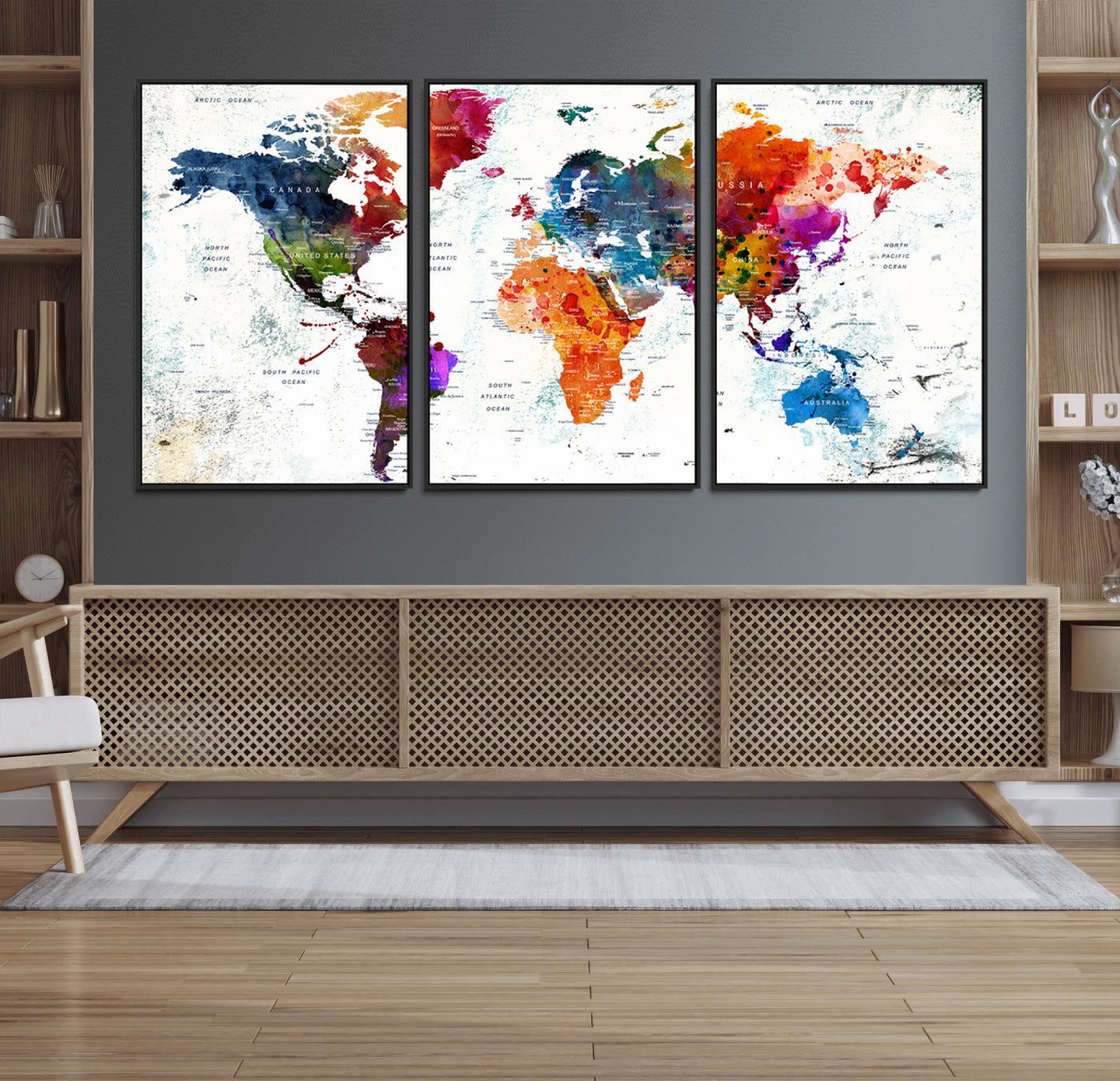 MGV-FC-60X30-3P - Push Pin World Map Canvas Print – Framed Wall Art for Couples to Track Their Travels – Anniversary