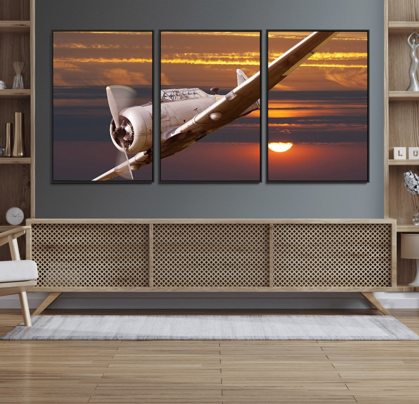 55483-MGV-FC-60X30-3P_Black-Old War Plane Wall Art Canvas Print