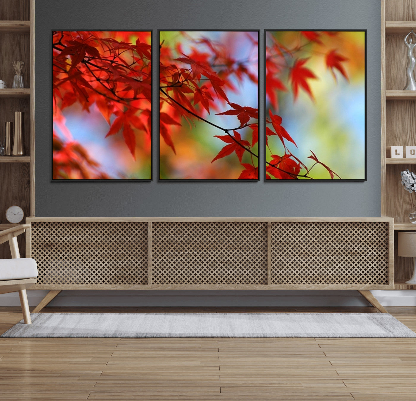 68946-MGV-FC-60X30-3P_Black-Red Leaves Autumn Forest Wall Art Canvas, Red Leaves Autumn Forest Canvas Print