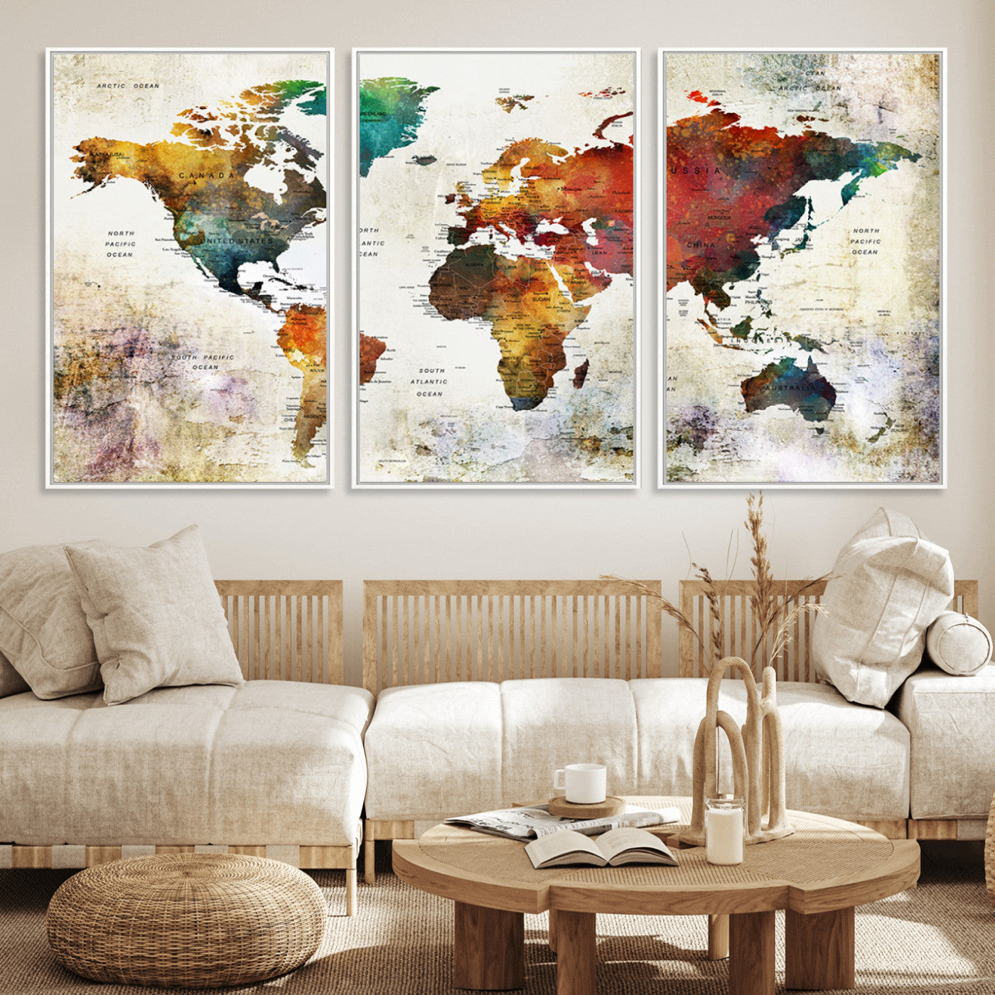 92207-MGV-FC-60X30-3P_White-Push Pin World Map Canvas Print – Framed Wall Art for Couples to Track Their Travels – Anniversary