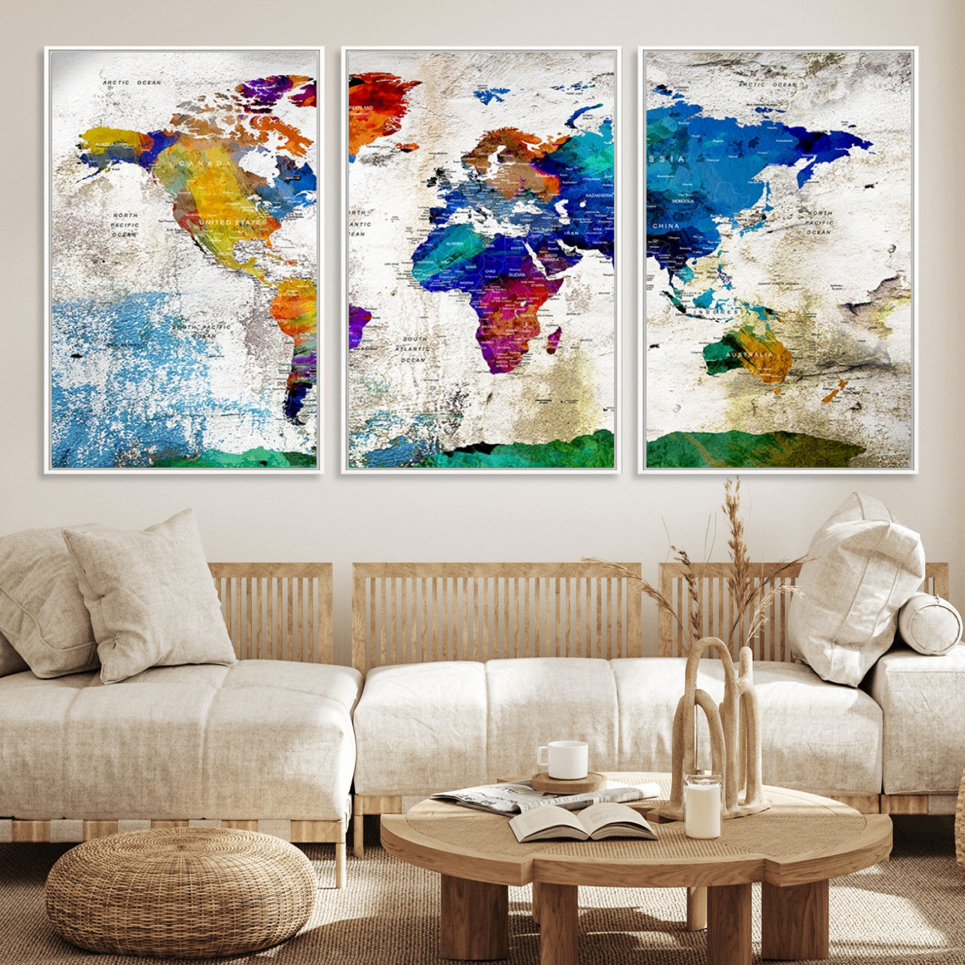 MGV-FC-60X30-3P - Push Pin World Map Canvas Print – Framed Wall Art for Couples to Track Their Travels – Anniversary