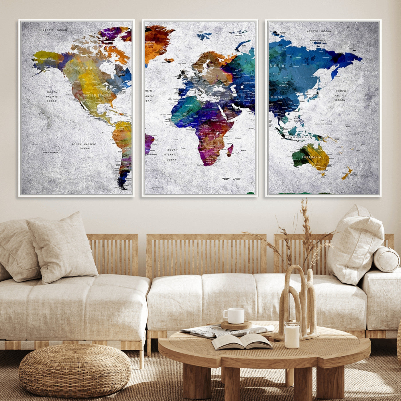 MGV-FC-60X30-3P - Push Pin World Map Canvas Print – Framed Wall Art for Couples to Track Their Travels – Anniversary