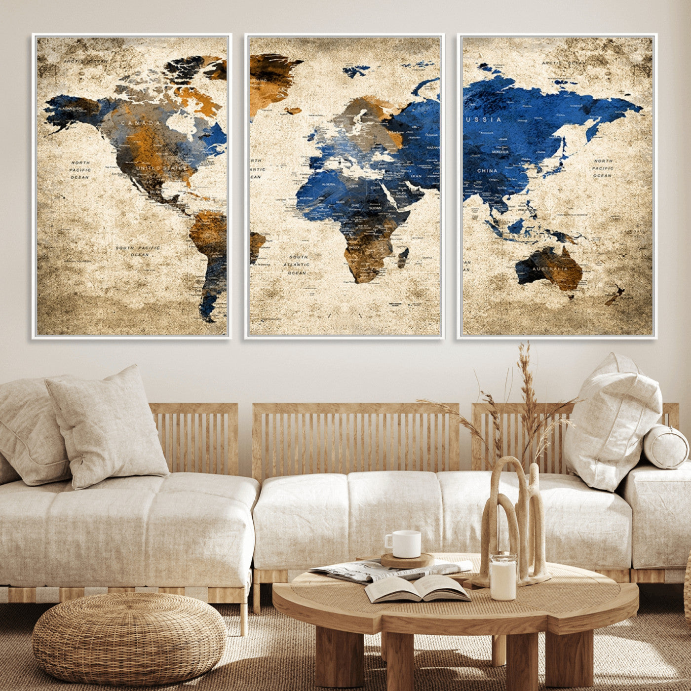 MGV-FC-60X30-3P - Push Pin World Map Canvas Print – Framed Wall Art for Couples to Track Their Travels – Anniversary