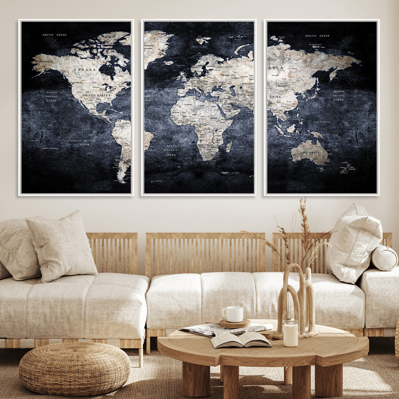 MGV-FC-60X30-3P - World Map Wall Art Canvas Print for Home and Office Decor