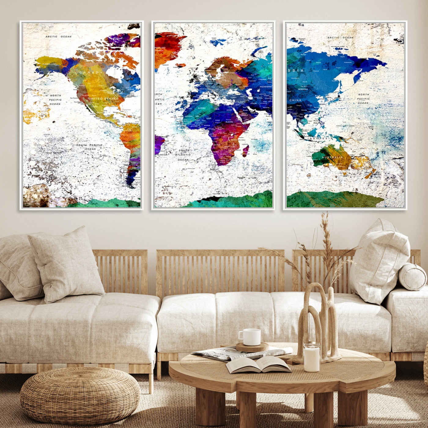 MGV-FC-60X30-3P - Push Pin World Map Canvas Print – Framed Wall Art for Couples to Track Their Travels – Anniversary