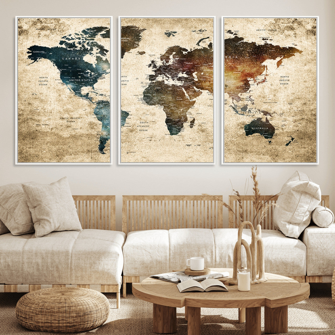 MGV-FC-60X30-3P - Push Pin World Map Canvas Print – Framed Wall Art for Couples to Track Their Travels – Anniversary