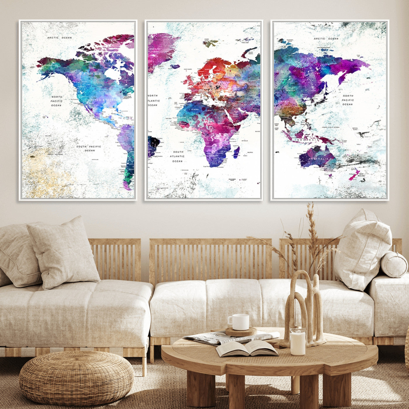 MGV-FC-60X30-3P - Push Pin World Map Canvas Print – Framed Wall Art for Couples to Track Their Travels – Anniversary