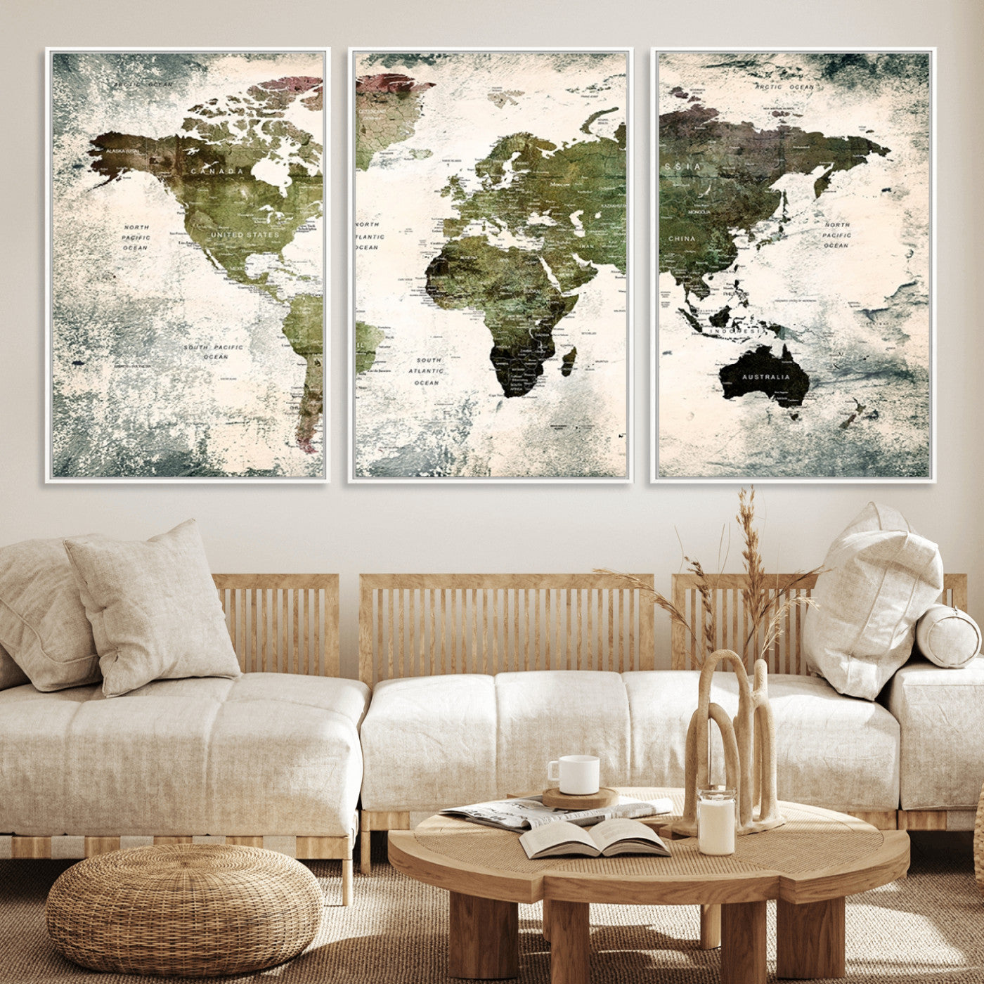 MGV-FC-60X30-3P - Push Pin World Map Canvas Print – Framed Wall Art for Couples to Track Their Travels – Anniversary