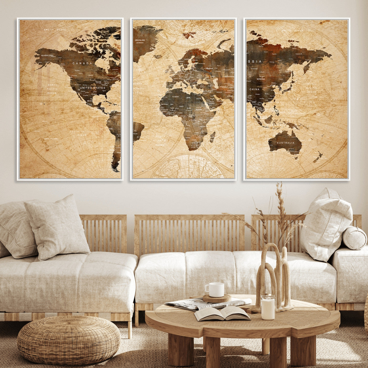 MGV-FC-60X30-3P - Push Pin World Map Canvas Print – Framed Wall Art for Couples to Track Their Travels – Anniversary