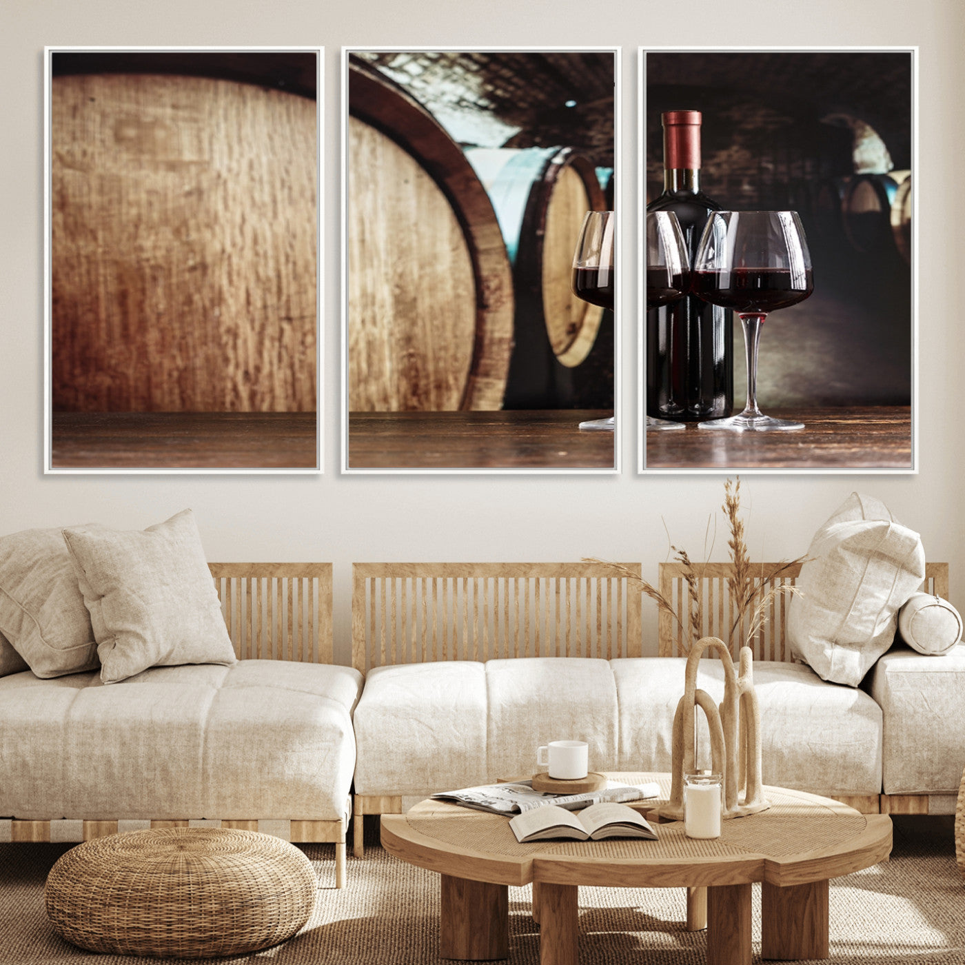 MGV-FC-60X30-3P - Wine and Barrel Wall Art Canvas Print