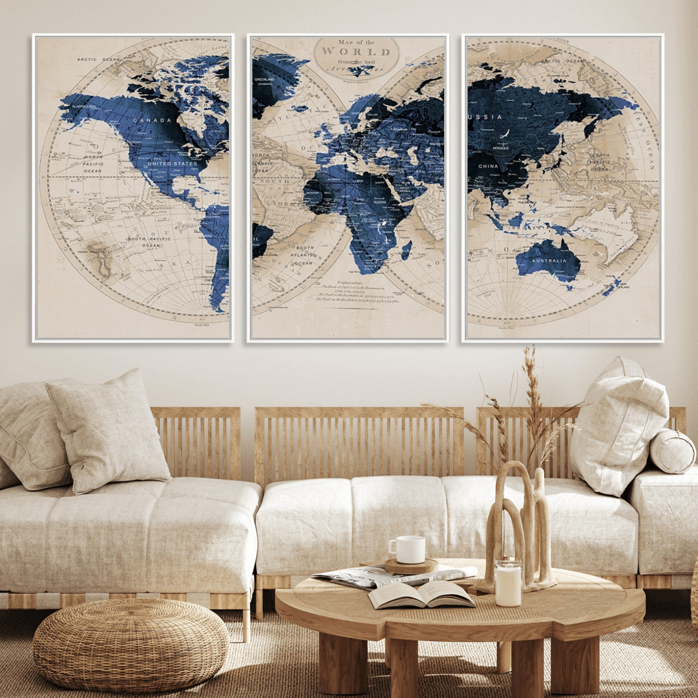MGV-FC-60X30-3P - World Map Wall Art Canvas Print for Home and Office Decor