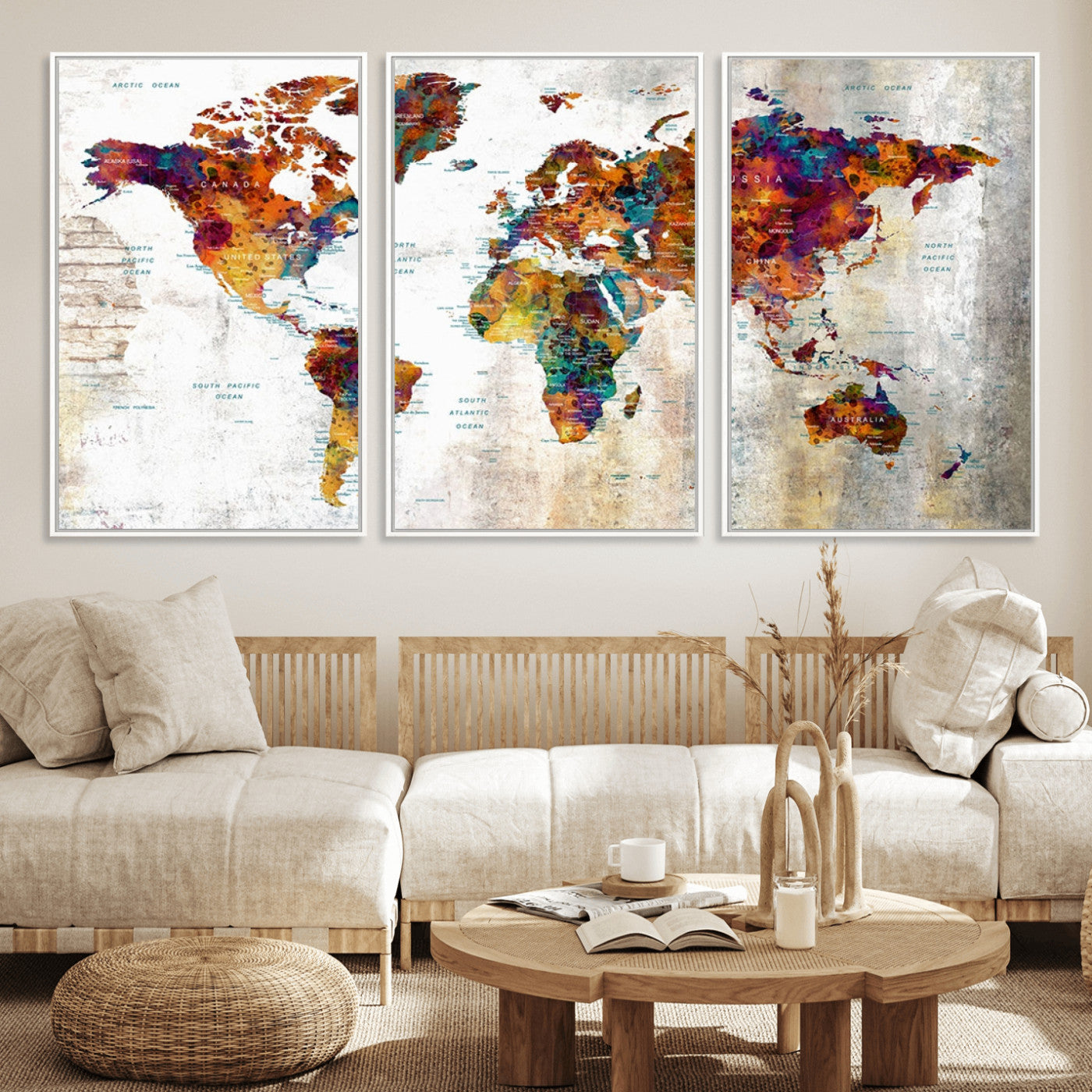 MGV-FC-60X30-3P - Push Pin World Map Canvas Print – Framed Wall Art for Couples to Track Their Travels – Anniversary