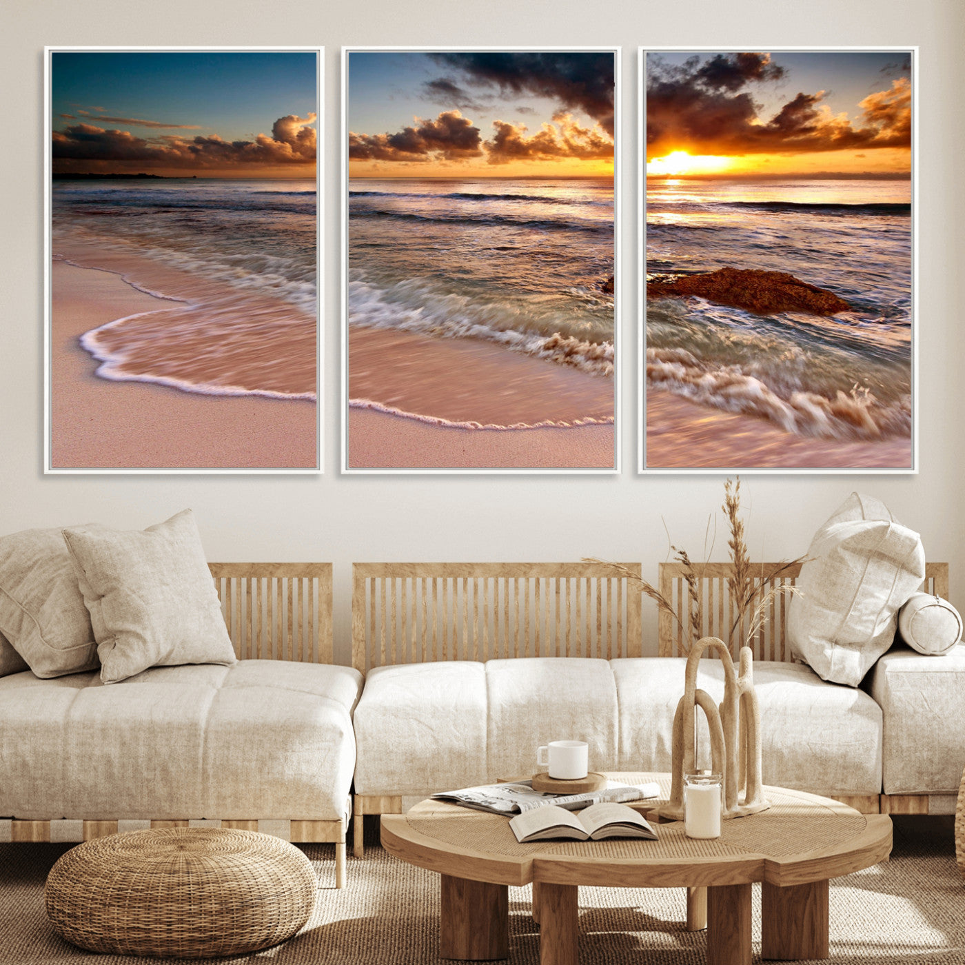 MGV-FC-60X30-3P - Sunset on Ocean Wall Art Canvas Print