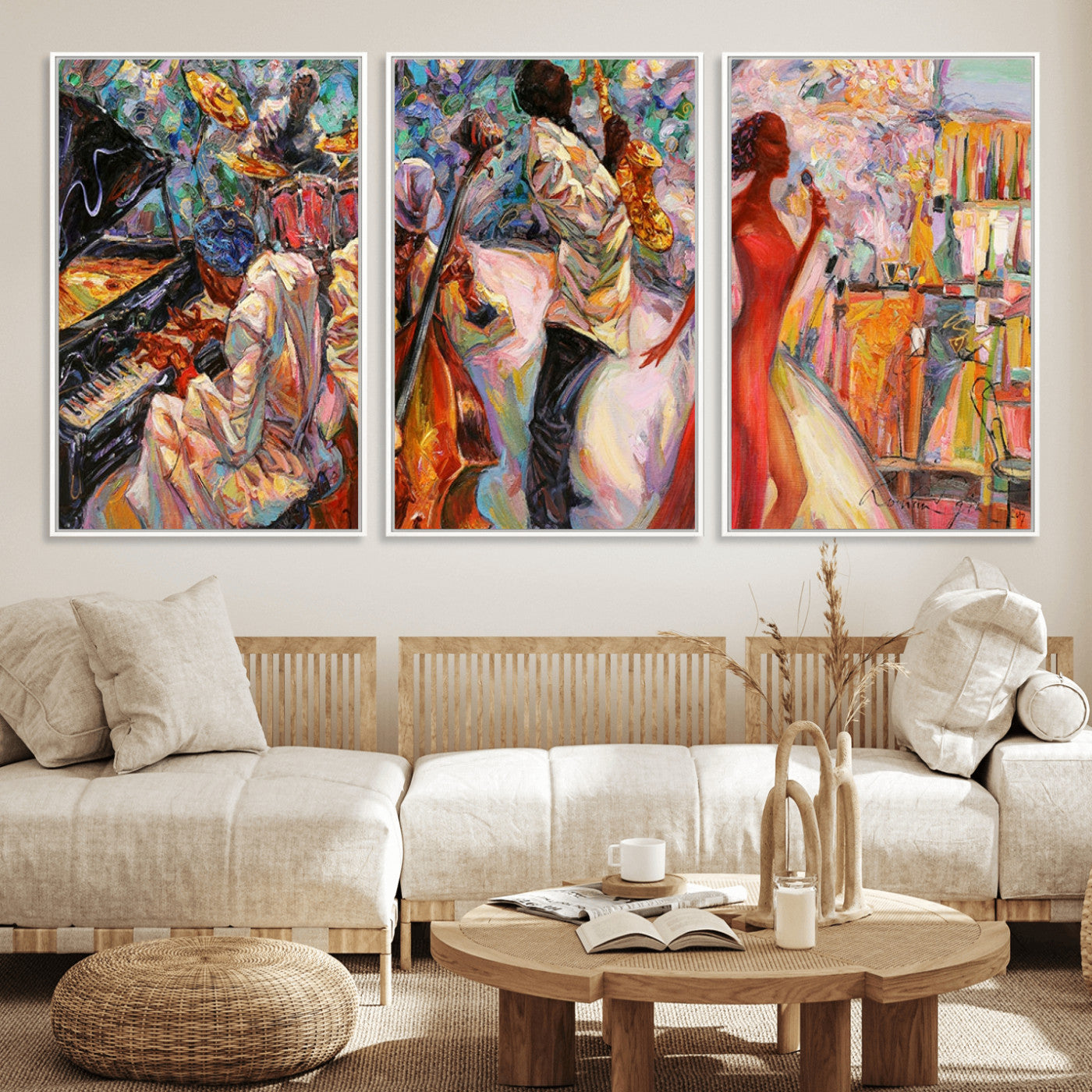 MGV-FC-60X30-3P - Abstract Afro American Jazz Canvas Wall Art | Music-Inspired Painting for Dining Room, Living Room,