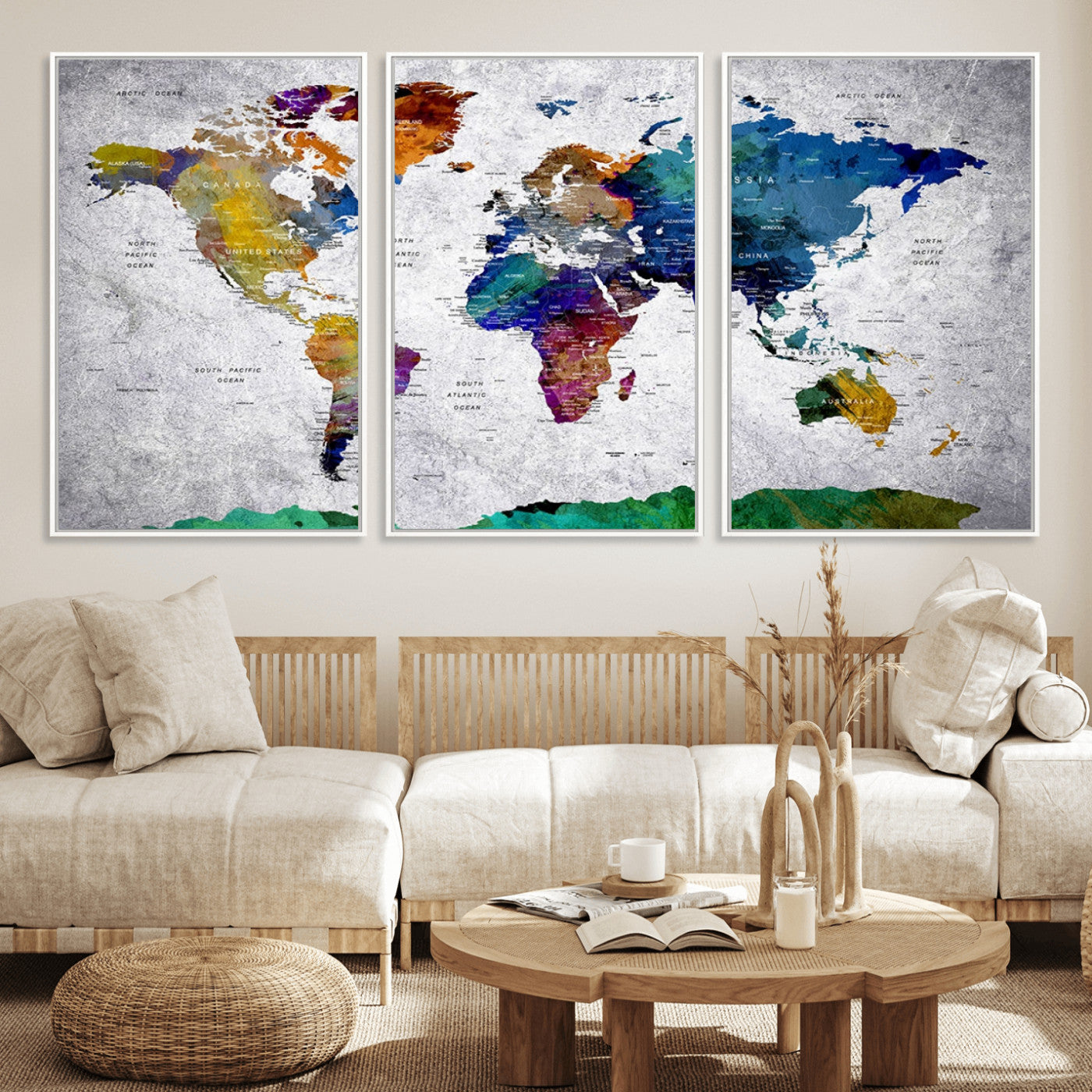 MGV-FC-60X30-3P - Push Pin World Map Canvas Print – Framed Wall Art for Couples to Track Their Travels – Anniversary