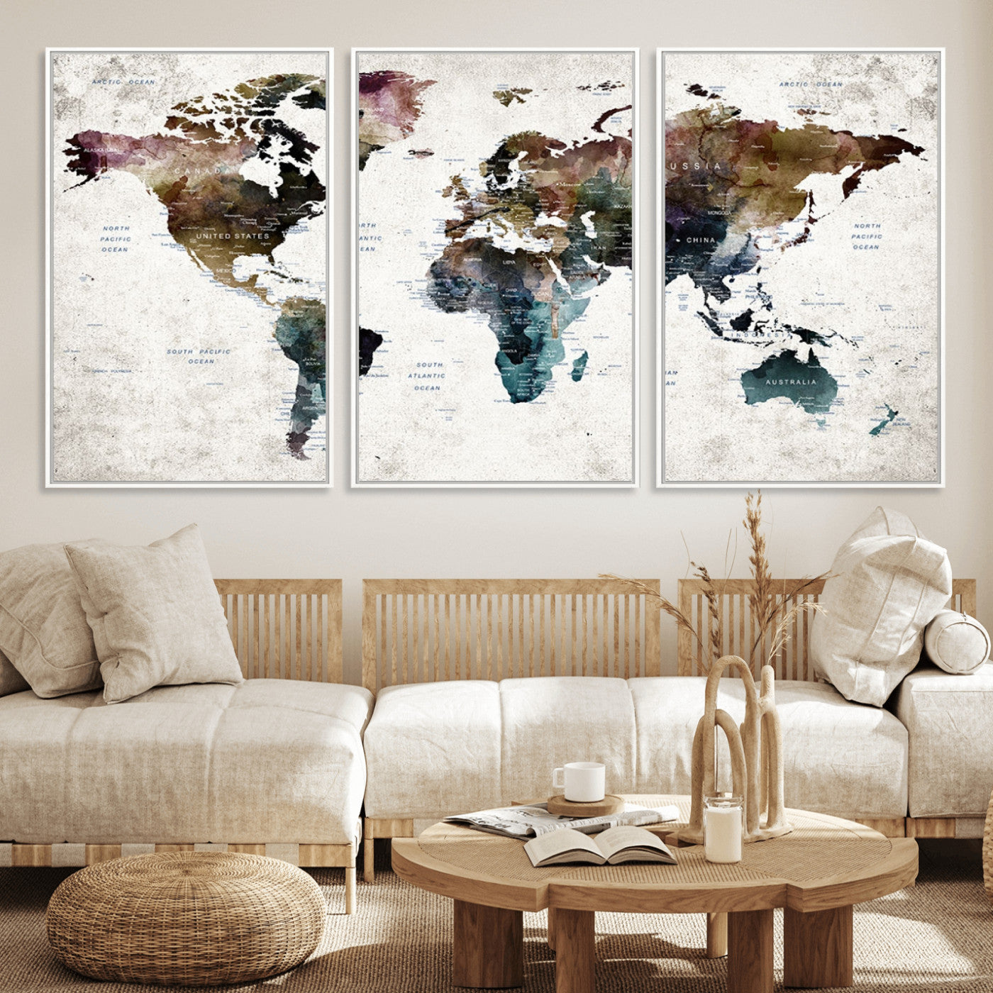 MGV-FC-60X30-3P - Push Pin World Map Canvas Print – Framed Wall Art for Couples to Track Their Travels – Anniversary