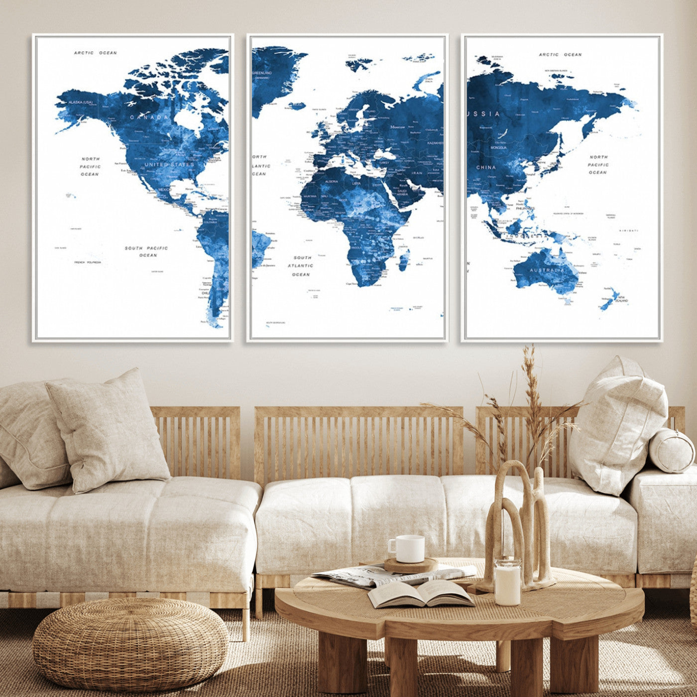 MGV-FC-60X30-3P - Push Pin World Map Canvas Print – Framed Wall Art for Couples to Track Their Travels – Anniversary