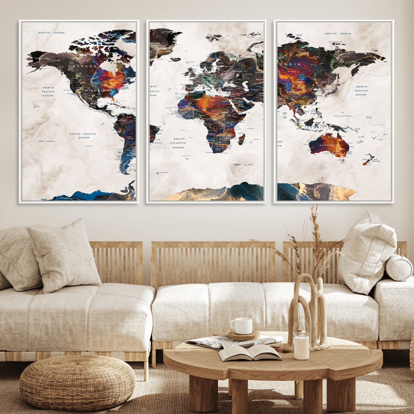 MGV-FC-60X30-3P - Push Pin World Map Canvas Print – Framed Wall Art for Couples to Track Their Travels – Anniversary