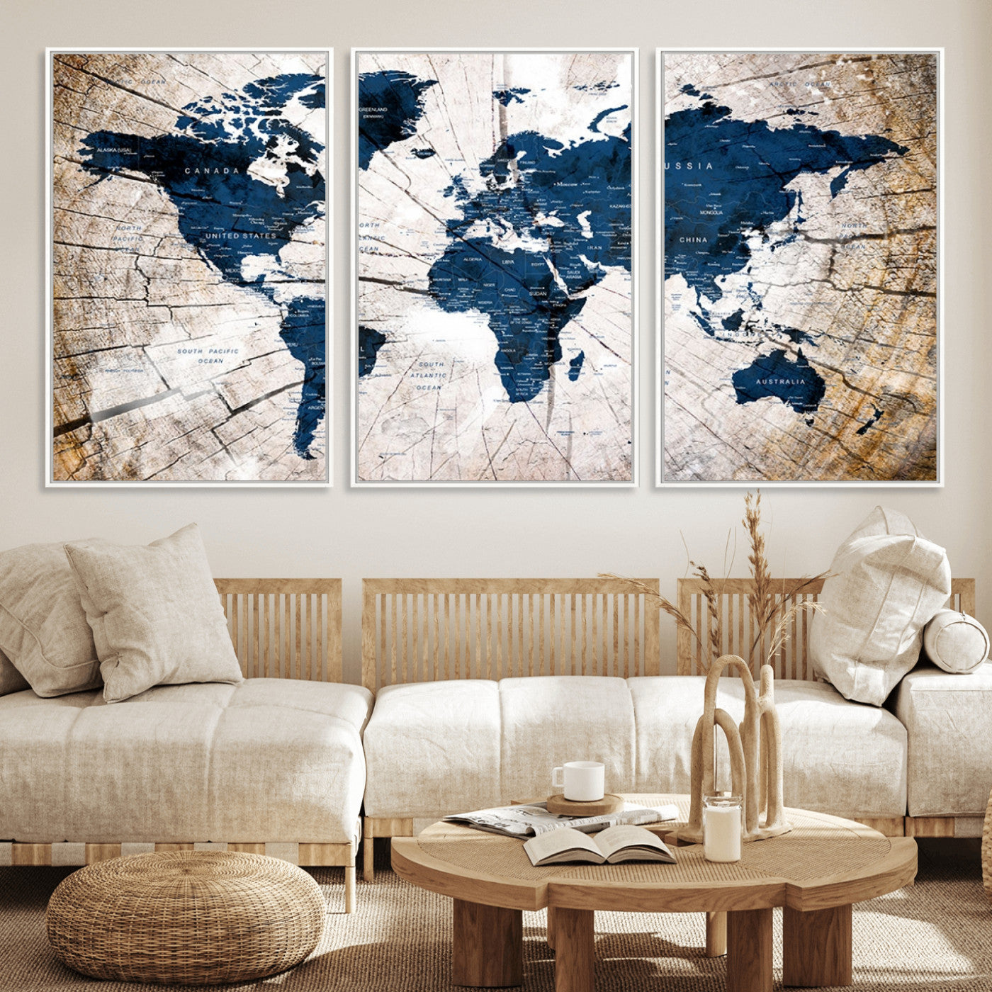 MGV-FC-60X30-3P - Push Pin World Map Canvas Print – Framed Wall Art for Couples to Track Their Travels – Anniversary